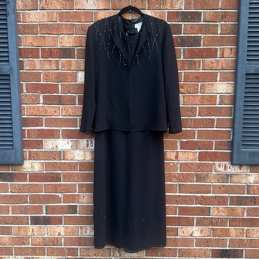 Vintage Adrianna Pappel Sheer beaded formal suit jacket ,blouse and  pants sz L